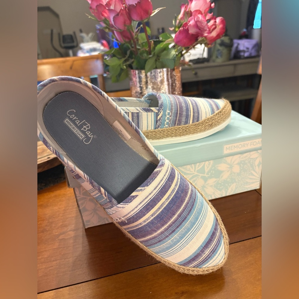 Coral Bay Navy and Light Blue Striped Espadrille Slip-Ons